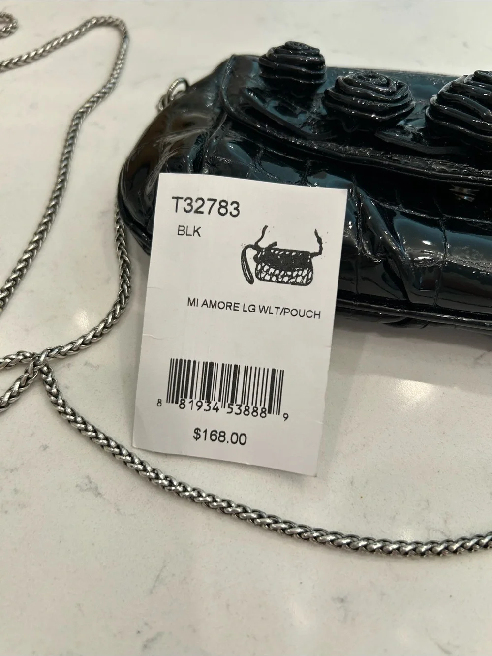Brighton Black Patent Croc-Embossed Rose Crossbody Bag